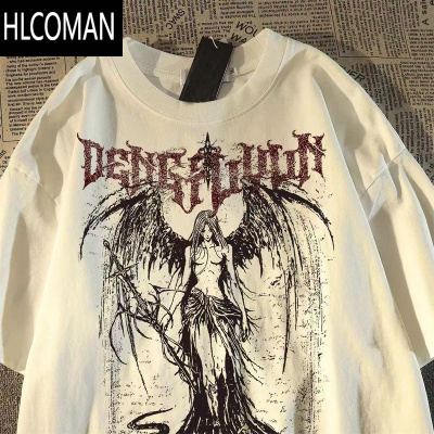 HLCOMAN欧美高街hiphop亚文化复古女印花短袖t恤男夏季潮牌痞帅上衣服