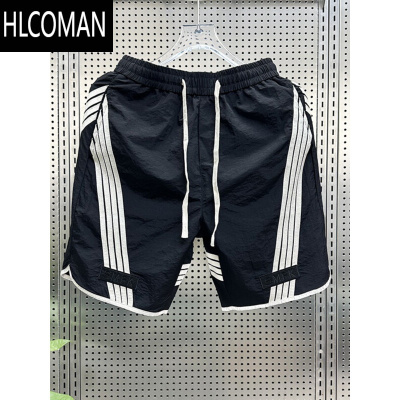 HLCOMAN美式宽松短裤男士夏季速干薄款拼接条纹高端跑步运动5五分中裤男