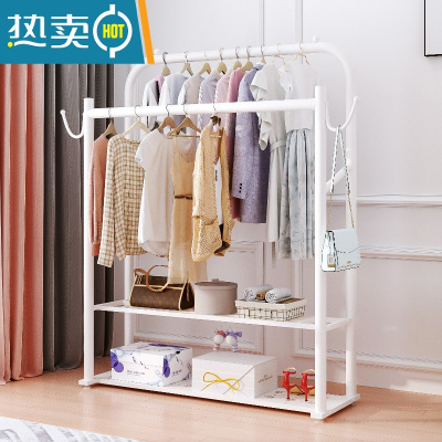 敬平晾衣架落地折叠家用置地阳台卧室挂衣架室内简易加粗双杆式衣帽架 加粗 双杆长100 双层板 典雅白