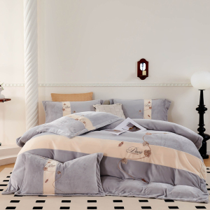 悠梦嘉居叶曼牛奶绒四件套秋冬加绒套件刺绣款拼接轻奢高克重款1.5/1.8床通用保暖御寒强YJ-14563