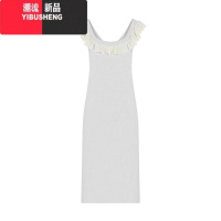 YIBUSHENG纯欲风花边撞色方领连衣裙女2024季修身收腰包臀裙长裙