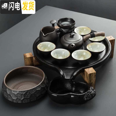 三维工匠迷你陶瓷功夫茶具家用简约托盘储水干泡台黑陶茶壶茶海 大号石磨黑色枯木侧把茶洗