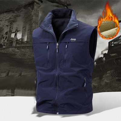 JEEP SPIRIT秋冬双面穿休闲马甲大码坎肩户外加绒加厚外套钓鱼马甲外套男