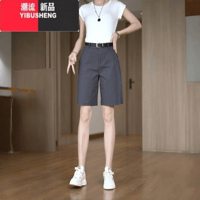 YIBUSHENG休闲五分裤女2024季薄款新款通勤显瘦百搭时尚简约高腰直筒裤子
