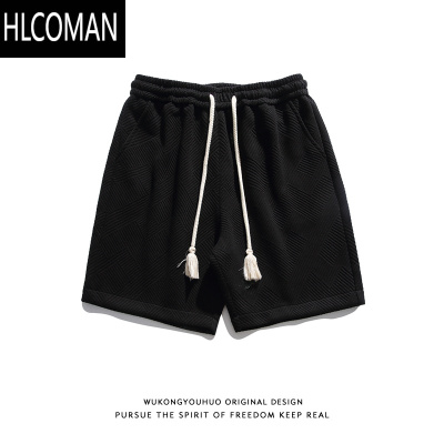 HLCOMAN日系纯色设计感抽绳运动五分裤子男夏季宽松百搭休闲短裤