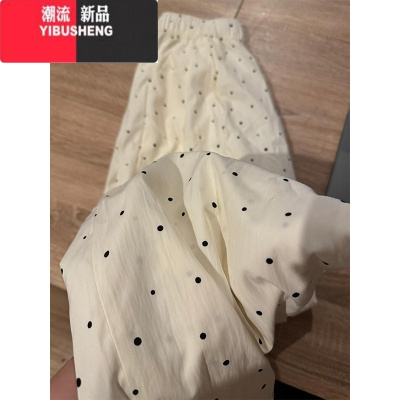 YIBUSHENG慵懒风肌理冰皱小波点山本阔腿裤女宽松垂感拖地直筒休闲裤