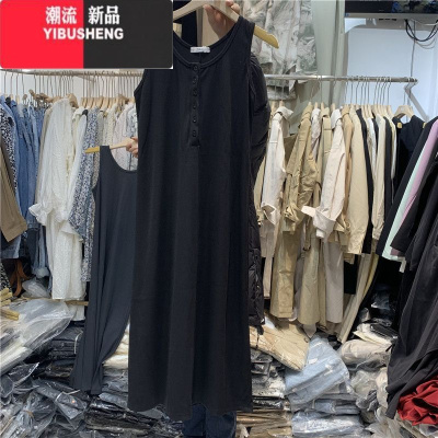 YIBUSHENG特大码300斤纽扣百搭无袖吊带背心长裙女胖MM内搭宽松休闲连衣裙2