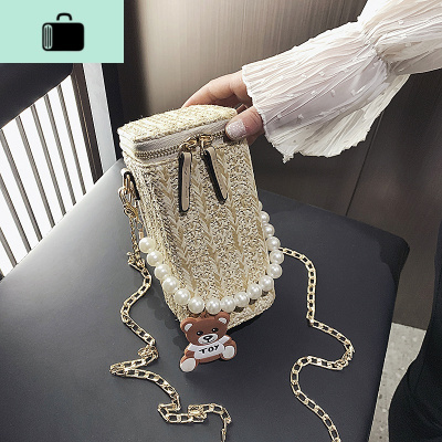 链条小包包女包2020夏季新款少女心珍珠手提编水桶包单肩斜挎包NEW LAKE女士单肩包