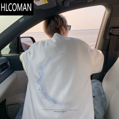 HLCOMAN夏季冰丝凉感短袖T恤男生港风ins半袖宽松体恤星球设计打底衫潮流