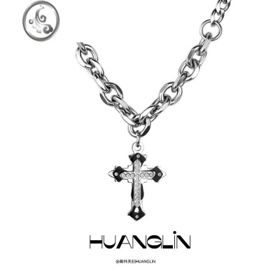 JiMiHUANGLIN 项链男女ins设计感小众钛钢古巴链暗黑风嘻哈配饰
