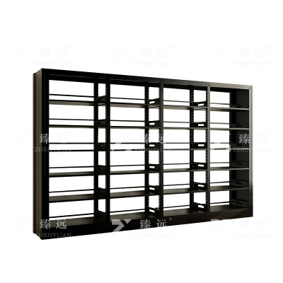 臻远 ZY4072619 钢制书架图书馆书架资料架 双面6层一列四组黑色 3700*450*2000