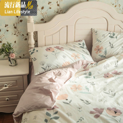 淡粉花卉四件套棉美式田园小清新被套床单双人女生宿舍淑女1.8M 三维工匠