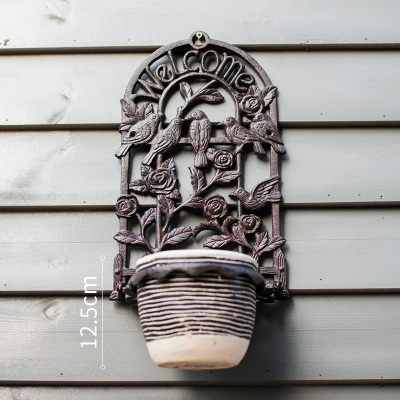 美帮汇铸铁花盆托架 古典花纹装饰壁挂件杂货花园户外庭院欧式复古 搭配4