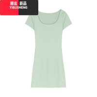 YIBUSHENG薄荷绿u领短袖针织连衣裙女季纯欲风性感修身显瘦包臀裙短裙子