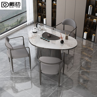 戴劲岩板茶桌椅组合现代家用阳台客厅简约茶桌办公室泡茶桌1.2桌+3主椅