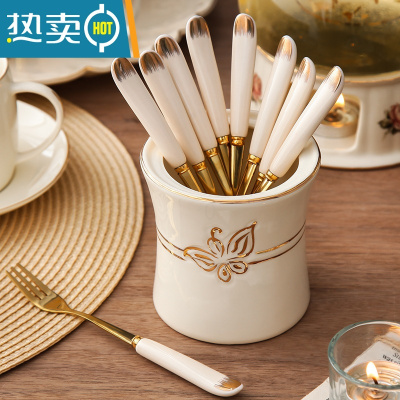 敬平水果叉套装创意可爱家用勺子不锈钢蛋糕叉子水果签果插欧式小奢华 蝴蝶罐+8根金色简约果叉