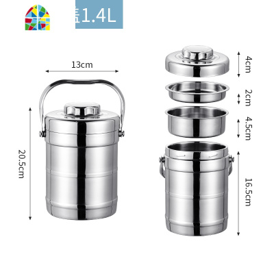 金属真空餐盘饭盒保温桶学生3层便当盒大容量多层提锅 FENGHOU 2.2L鼓型碗盖款(配餐具四件套