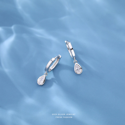 s925纯银水滴锆石耳环女轻奢小众设计张子枫同款气质耳扣耳饰批发送女朋友老婆情人节七夕生日礼物