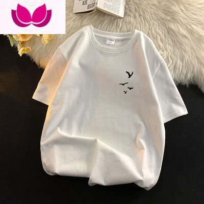 七斓男士短袖t恤夏季宽松圆领半袖衫体恤港风ins欧美简约男生衣服