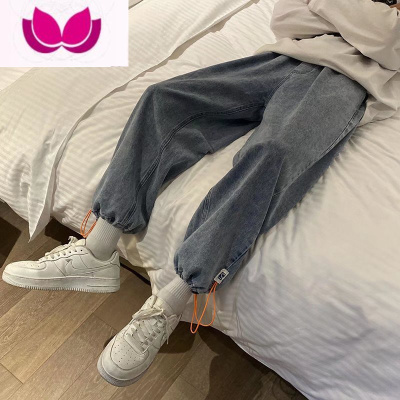 七斓抽绳束脚九分牛仔裤男秋季复古潮流休闲百搭潮牌痞帅宽松学生裤子