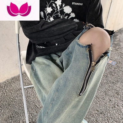 七斓破洞牛仔裤男直筒潮牌高街个性嘻哈日系复古痞帅网红美式裤子