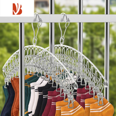 三维工匠晒袜子器不锈钢袜架多夹子晾衣架家用挂衣多衣夹挂钩内裤夹