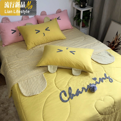 ins夏天可水洗棉夏被四件套卡通空调被双人床上夏凉被薄被子被套 三维工匠