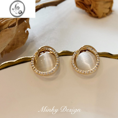 JiMi「温柔月光」猫眼石蚊香盘耳夹无耳洞女茶系耳环精致通勤复古耳饰
