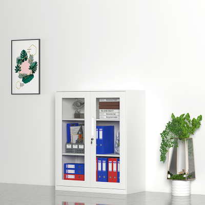 臻远 文件柜办公柜钢制铁皮柜资料档案储物柜拆装窄边柜纯白色加厚款 1090对开玻柜
