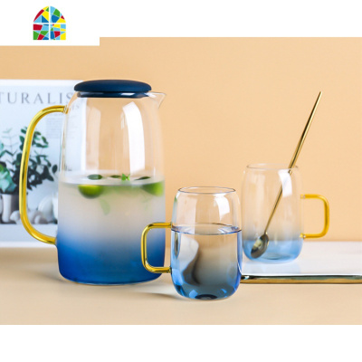 耐热防爆冷水壶家用玻璃水壶可高温凉水杯套装大容量凉白开彩把壶 FENGHOU 杯子2个烧水壶