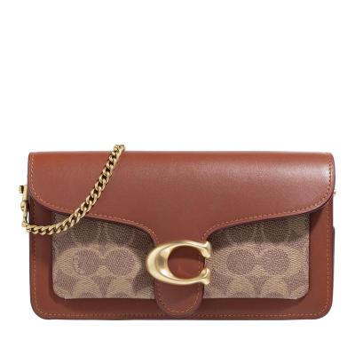 COACH女包轻奢质感帆布链条单肩斜挎包棕色简约百搭通勤时尚托特包