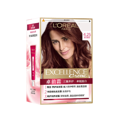 欧莱雅(LOREAL)卓韵霜护发染发霜4.25号(紫红褐棕)( 不伤发染发膏 染发剂 遮白发 男女通用)