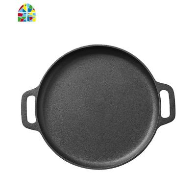 铸铁平底锅加厚无涂层锅双耳铁锅家用烙饼煎锅燃气电磁炉 FENGHOU 12.5cm浅沿[单锅+玻璃盖]收藏宝贝送礼品