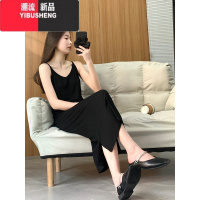 YIBUSHENGFINERY垂感黑色吊带莫代尔长裙2024季新款直筒高级感女装连衣裙