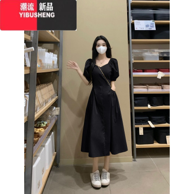 YIBUSHENG大码女装泡袖连衣裙女季2024新款高级感收腰显瘦法式长裙