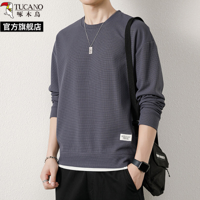 啄木鸟2025春假两件圆领长袖卫衣男士秋季新款t恤大码打底衫上衣