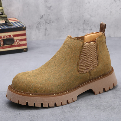 真皮切尔西靴男士新款男鞋百搭厚底增高短靴时尚工装马丁靴潮