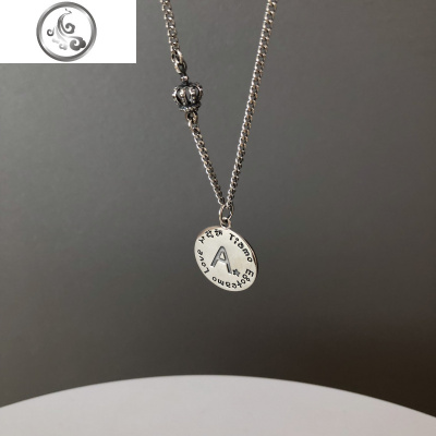 s925纯银泰银英文字母项链女韩版皇冠毛衣链网红简约气质个性圆牌 JiMi