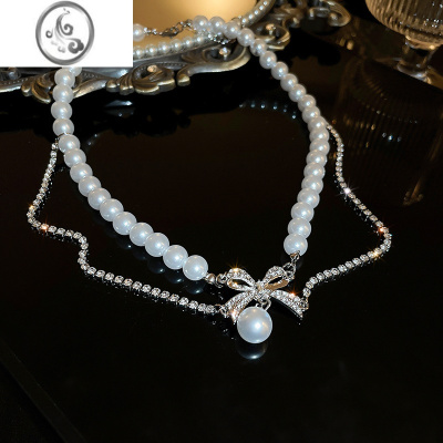 JiMiKatomi 公主珍珠项链高级感蝴蝶结锁骨链轻奢小众叠戴颈链装饰女