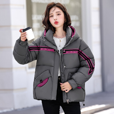 冬季新款连帽织带拼接棉服棉衣时尚百搭韩版宽松休闲洋气棉袄