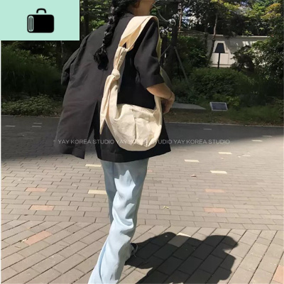 2020韩国春夏上新原宿风大容量帆布系带打结饺子包单肩斜跨女包潮NEW LAKE女斜挎包