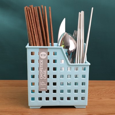筷子筒筷笼子沥水创意家用厨房多功能放收纳盒的托快子勺子桶架篓 敬平 2615两格蓝色+送粘钩两个
