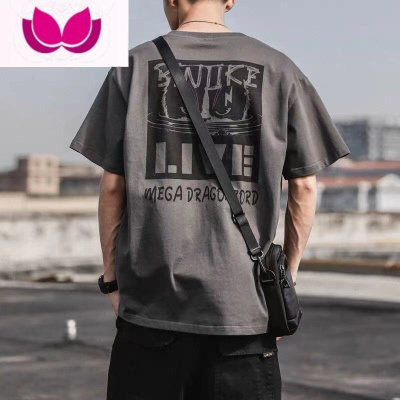 七斓日系新款夏季短袖t恤男宽松百搭ins潮牌圆领半袖体恤潮上衣服