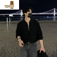 YANXU黑色polo领针织衫男士2023新款韩版休闲宽松美式翻领长袖毛衣