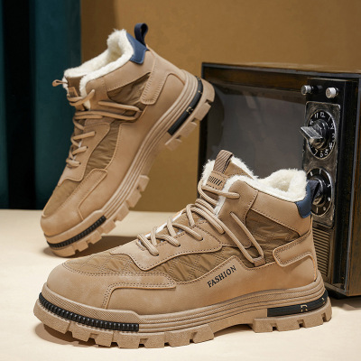大码马丁靴男鞋冬季新款高帮加绒保暖工装靴男士休闲户外短靴