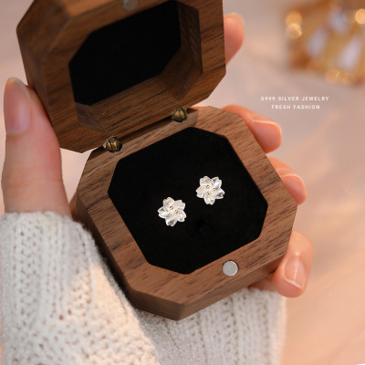 s999足银樱花耳钉女简约日系气质甜美清新设计少女感花朵耳饰批发送女朋友老婆情人节七夕生日礼物