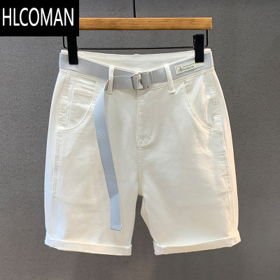 HLCOMAN夏季新款美式休闲白色牛仔短裤男士宽松五分裤潮流百搭直筒中裤子