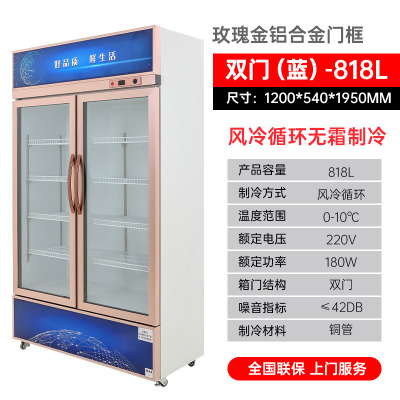 1.2米宽双门风冷铝合金门框立式展示柜妮雪双门饮料柜商用冰柜双门立式冰箱超市冷藏保鲜风冷展示柜