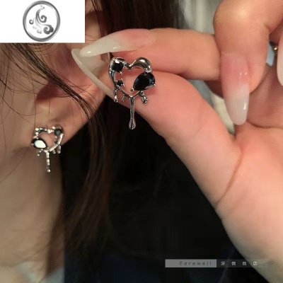 JiMi甜酷暗黑爱心耳钉女小众设计感耳环耳夹无耳洞耳饰女2022年新款潮