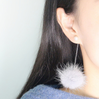 S925纯银耳钉女耳坠天然贝珠水貂毛毛球可爱日韩风少女学生饰品送女朋友老婆情人节七夕生日礼物